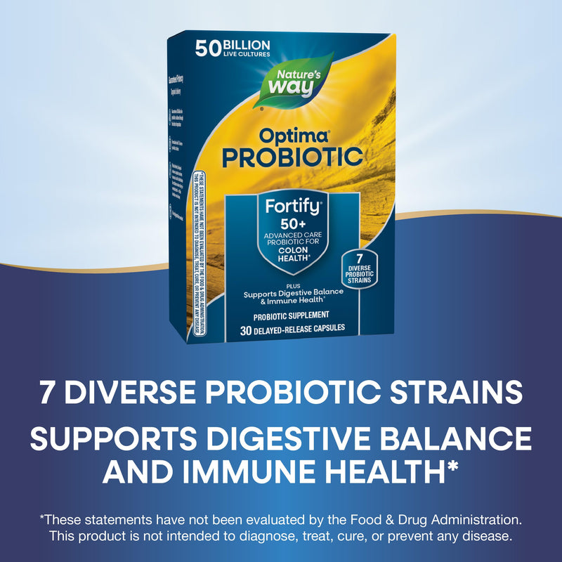 Nature's Way Fortify Optima Probiotic for Adults 50+, 50 Billion, 30 ct | Live Cultures, Supports Digestive Balance, Colon & Immune Health*, Gluten-Free, Dairy-Free, No Refrigeration Needed