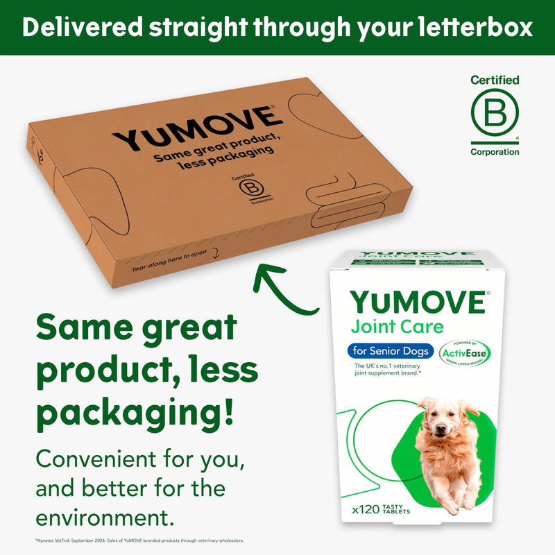 YuMOVE Senior Dog Joint Supplement, High Strength for Joint Care, Essential Dog Hip and Joint Support for Senior Dogs Aged 8+, 120 Tablets - Eco Friendly and Letter Box Ready Packaging Eco-Friendly