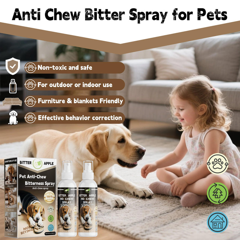 Bitter Apple Spray for Dogs to Stop Chewing, No Chew Spray for Dogs - Deterrent Spray to Protect Furniture, Shoes, Plants & Valuables - Alcohol-Free, Safe for Pets & Humans - 2Pack (2 x 100ml)6.76 oz