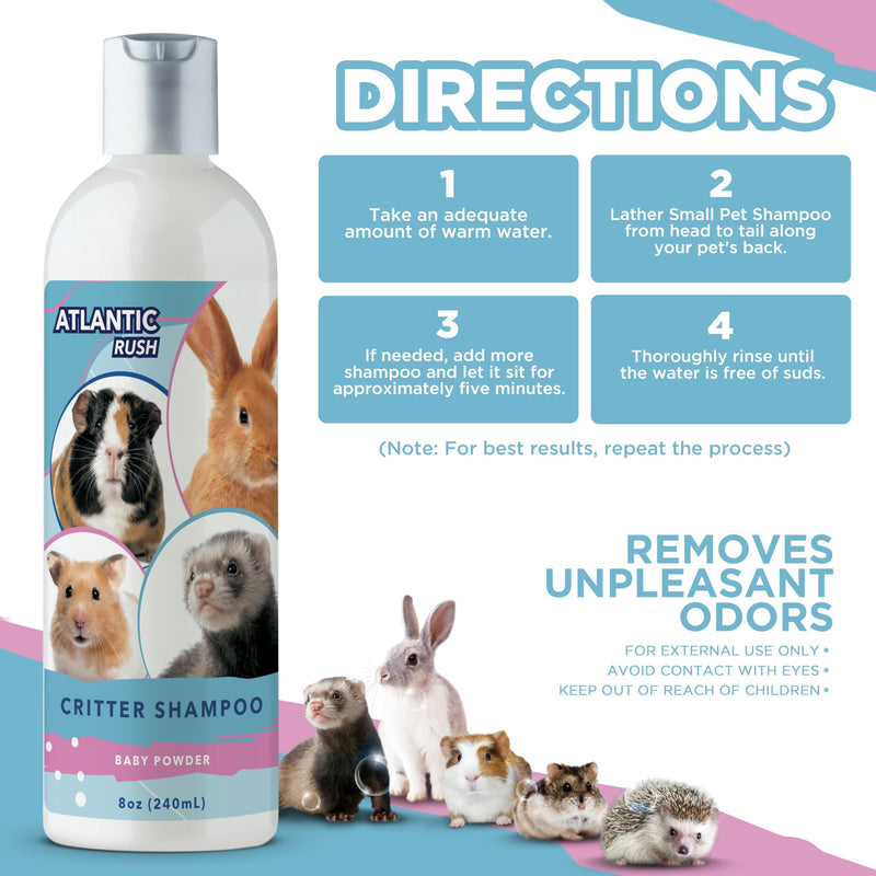 Critter Shampoo for Small Pets - 8oz Small Animal Baby Powder Scented Shampoo - Pet Shampoo for Small Critters Including Ferrets, Guinea Pigs, Rabbits, Hedgehogs, Hamsters & Sugar Gliders - PawsPlanet Australia