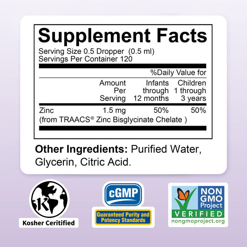 Nature's Nutra Happy Zinc, Liquid for Baby, Infant, Kids and Children, TRAACS Chelate Zinc, High Bioavailability, Non-GMO, Kosher, 2 Fl. Oz (60ml)