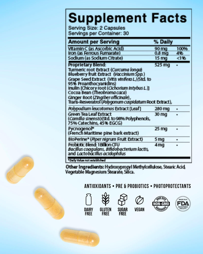 Inner Glow Age Defense Vitamins - Dual Doctor Developed, Antioxidant Skin Support, Polypodium Leucotomos Formula, Vegan, Gluten‑Free — 60 Capsules