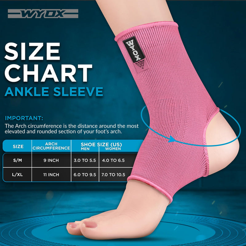 WYOX Ankle Compression Sleeve Support Brace for Men & Women, Running, Gym, Basketball, Cycling, Martial Arts, Kickboxing & Sports Stabilizer Compression Ankle Socks for Training & Recovery Pink S / M (Women 4.0 - 6.5/ Men 3.0 - 5.5) - BeesActive Australia