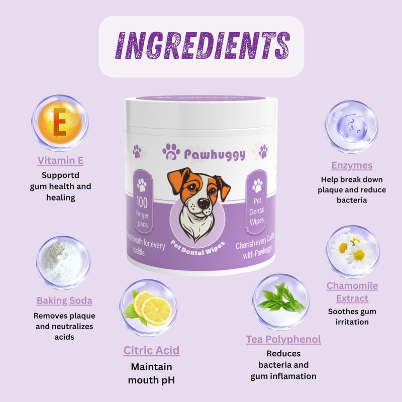100 Finger Wipes - Pet Dental Wipes for Dogs & Cats - Dog Teeth Cleaning Powder & Toothpaste Alternative - Dog & Cat Teeth Cleaning Wipes - Freshen Breath & Reduce Plaque Dental Finger Wipes