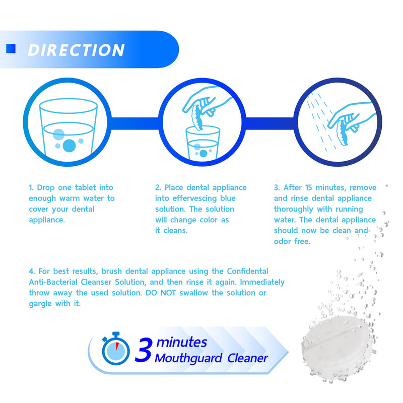 The ConfiDental Cleansing Tablets (120tablets) - 4 months supply. Retainer, Mouth Guard and Dental Appliances Cleaner. Keep your Dental Alliances Fresh and Clean like new. 120 Tablets