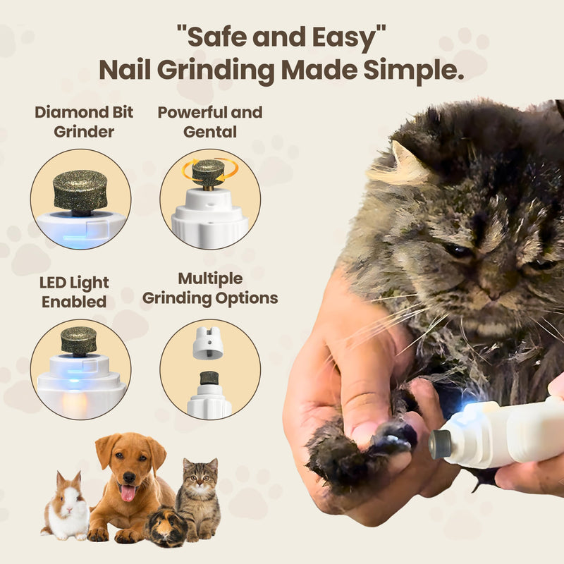 2-in-1 Dog Nail Clippers & Cat Nail Clipper with 2 LED Lights, USB Rechargeable with Safety Guard, Low Noise Grooming Tool for Small, Medium, and Large Dog & Cat Nail Trimmer(White) white