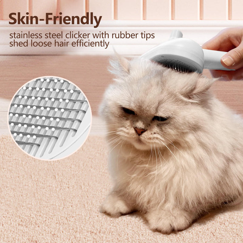L&W BROS. Self-Cleaning Spray Cat Brush for Shedding, Removes Static Flying Hair, and Works Wonders for Both Long and Short-Haired Pets 2 In 1 Steam Brush for Cats And Dogs Grooming (White) White - BeesActive Australia
