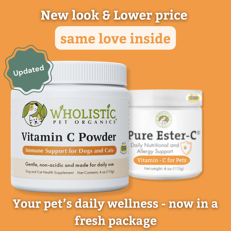 Wholistic Pet Organics Vitamin C Powder for Dogs & Cats - Cat & Dog Allergy & Itch Relief - Vitamin C Immune Support Supplement - Itchy Skin Support for Seasonal Dog Allergy Relief - 2 oz - 57 Scoops