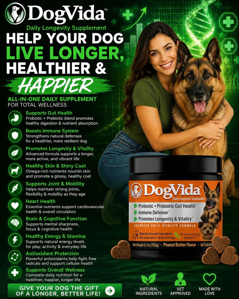 Dog Multivitamin Soft Chews with Probiotics & Omega 3 for Gut, Immune & Skin Support - Daily Wellness Treats for Dogs of All Breeds & Sizes - Peanut Butter Flavor, 60 Count, Made in USA