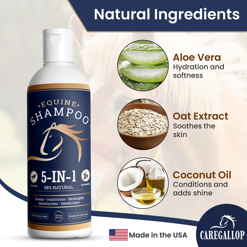 Horse Shampoo and Conditioner Premium 5-in-1-98% Natural, Cleans, Conditions, Detangles, Moisturizes & Deodorizes - Horse Mane and Tail Shampoo, Horse Whitening Shampoo, Shampoo Horse Oil - BeesActive Australia