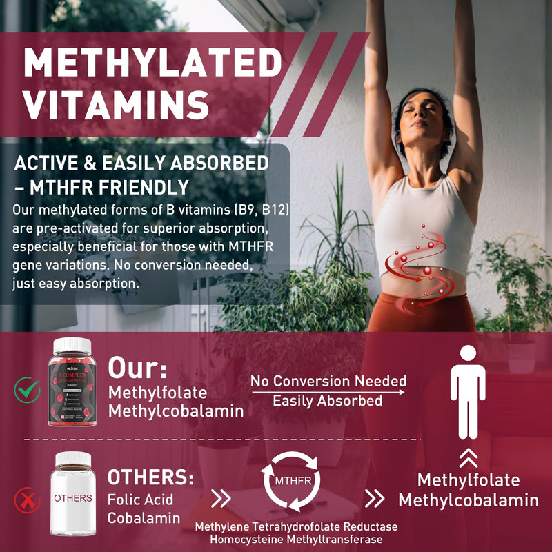 Nextdia B Complex Gummies for Men & Women, Methylated B Vitamins, 120 Ct | All B Vitamin B1 B2 B3 B5 B6 B7 Folate MethyB12 with PABA, Inositol, Choline, MTHFR-Friendly for Energy, Brain & Mood, Vegan 60 Count (Pack of 2)