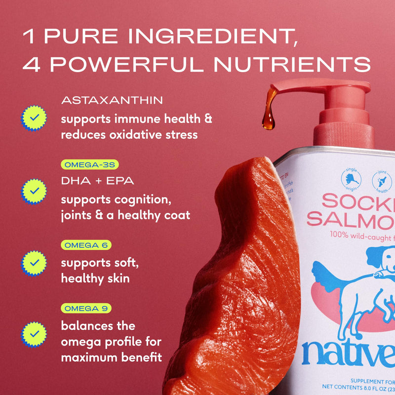 Native Pet Sockeye Salmon Oil for Dogs and Cats (8 Oz.) & Yak Chews (5 Small Chews) - All Natural Dental Sticks Made with Yak Cheese & Pure Omega-3 Fish Oil Promotes Healthy Skin & Shiny Coat
