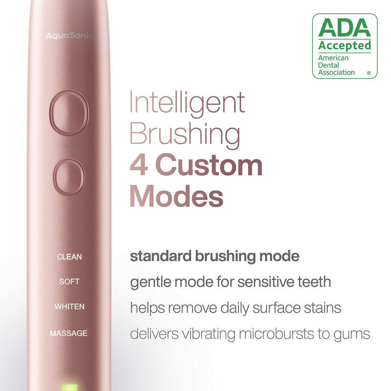 Aquasonic Vibe Series Ultra-Whitening Toothbrush – ADA Accepted Electric Toothbrush - 8 Brush Heads & Travel Case – 40,000 VPM Motor & Wireless Charging - 4 Modes w Smart Timer – Satin Rose Gold - BeesActive Australia