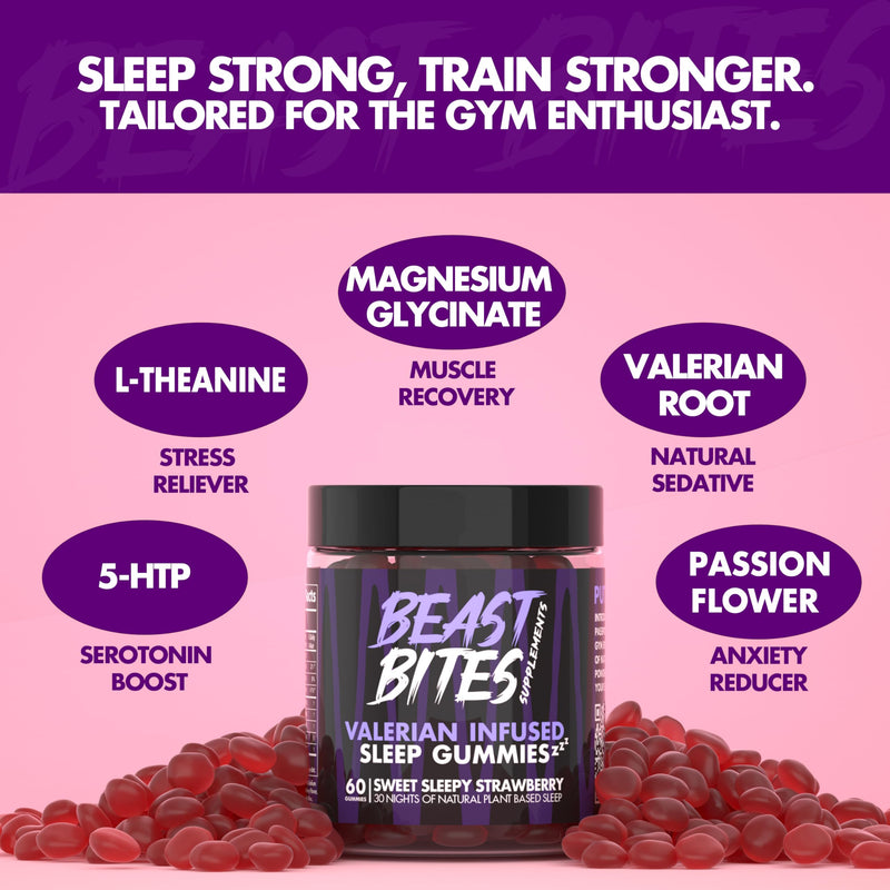 Sleep Gummies - Valerian Infused - Natural Nighttime Gummies - No Sugar, Artificial Colors or Flavors - Gluten-Free, Vegan & Halal - Made in The USA - Strawberry Flavor - 30 Servings - BeesActive Australia