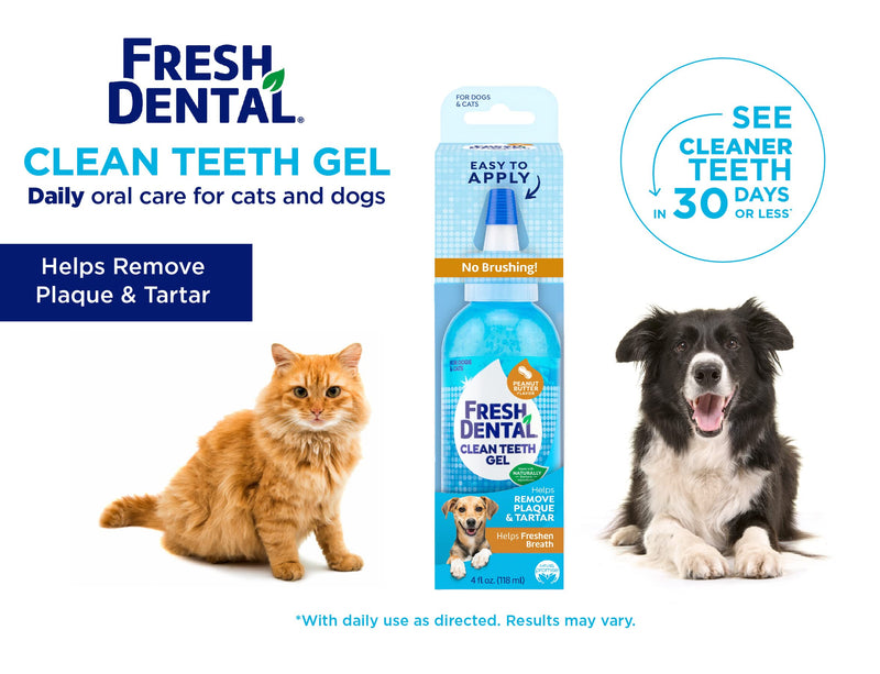 Fresh Dental No Brushing Clean Teeth Dental & Oral Care Peanut Butter Gel for Pets, 4oz - PawsPlanet Australia