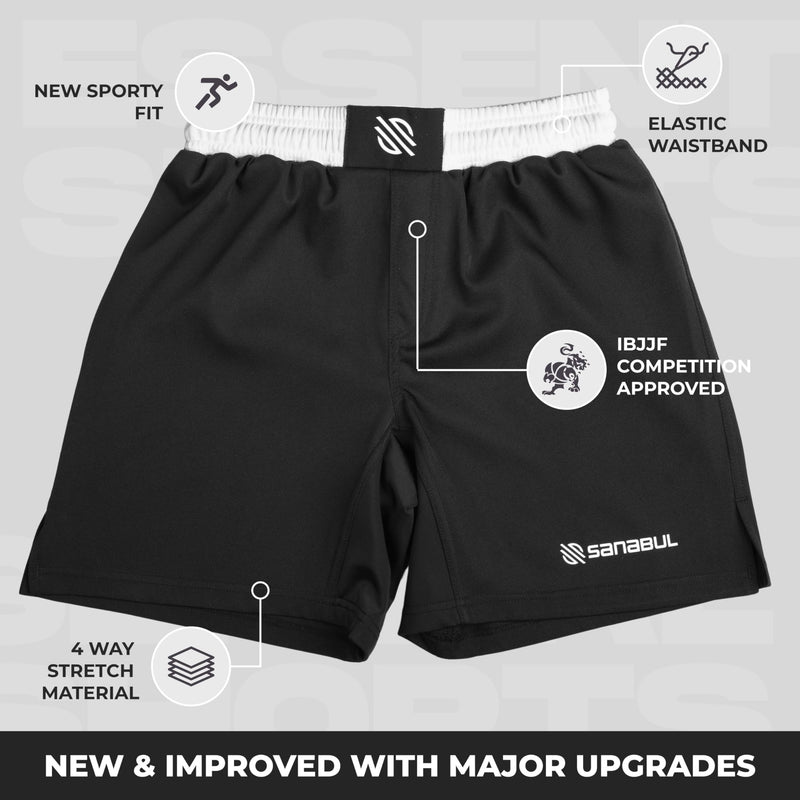Sanabul Essential MMA Shorts for Men Boxing No Gi Jiu Jitsu Grappling BJJ Shorts 36 White