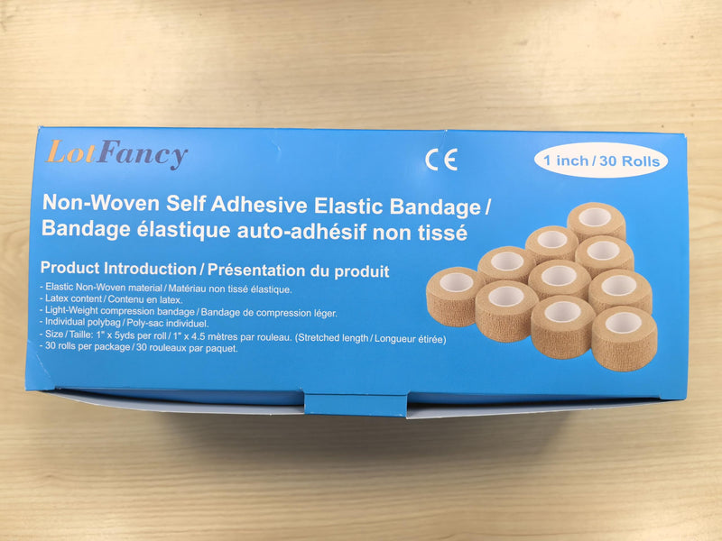 LotFancy Self Adhesive Tape, 30 Pack, 1 inch x 5 Yards, Self Adhesive Bandage Wrap, Elastic Stretch Cohesive Bandage, First Aid Medical Tape for Finger, Ankle, Knee & Wrist Sprains &Swelling 1x180 Inch (Pack of 30) - BeesActive Australia