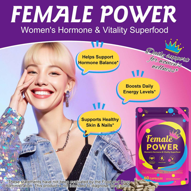 Beef Organ Supplement for Women - Hormone Balance & Stress Relief Supplement, Supports Skin & Nails, 100% Grass-Fed Beef Organ Capsules(Liver, Kidney, Heart, & 3 More), Non-GMO, 60Pc