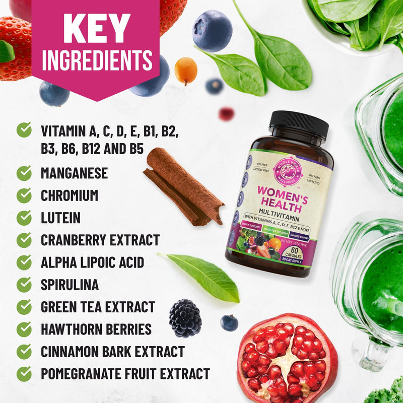Womens Daily Multivitamin Multimineral Supplement for Energy, Mood, Focus, Hair, Skin & Nails. Made for Women with 30+ Nutrients, Fruit & Energy Blend. Womens Vitamins, USA Made.