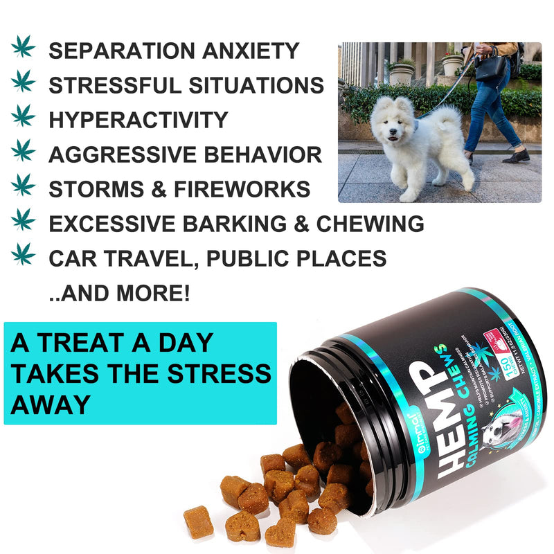 Dog Calming Chews, Hemp Calming Anxiety Relief Treats For Dogs, Reduce Stress, Fear, Separation Anxiety, Barking, Hyperactivity, Reactivity, Aggression, 150pcs
