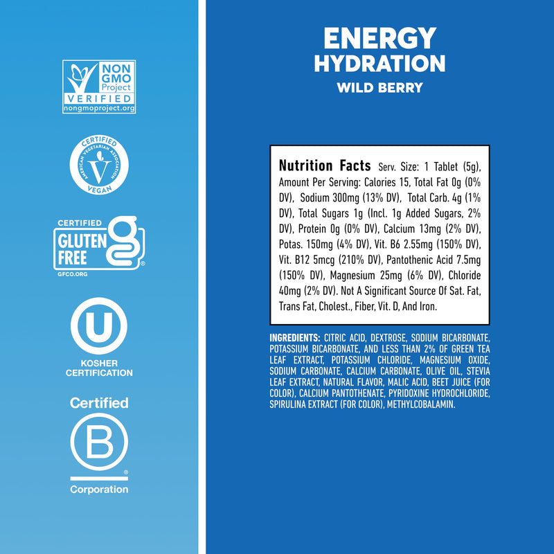 Nuun Energy Caffeine + B Vitamins Wild Berry, GF & Vegan, 8 Pack | 80 Servings with Caffeine from Green Tea Extract, Magnesium & 4 Other Electrolytes, Gluten Free, Vegan Wildberry 80 Count (Pack of 1)