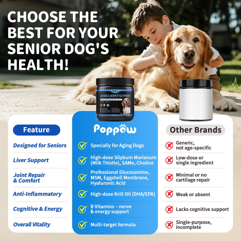 Senior Dog Liver & Joint Supplement – Same, Milk Thistle (Silybin), Glucosamine, MSM for Liver Health Detox, Mobility, Joint Pain Support, Cognitive & Vitality Support, Beef Flavor, 90Ct 90 Count (Pack of 1)
