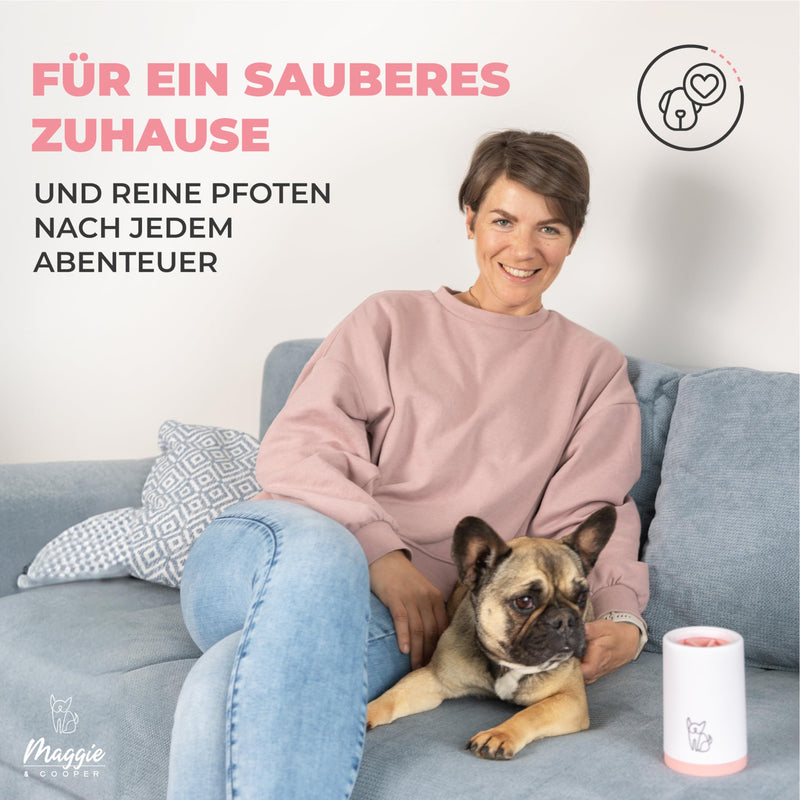 MAGGIE & COOPER Paw Cleaner (Size S, Color: Pink) | clean paws | Includes microfiber towel | 2 different sizes available | dishwasher safe | soft brushes Small - BeesActive Australia