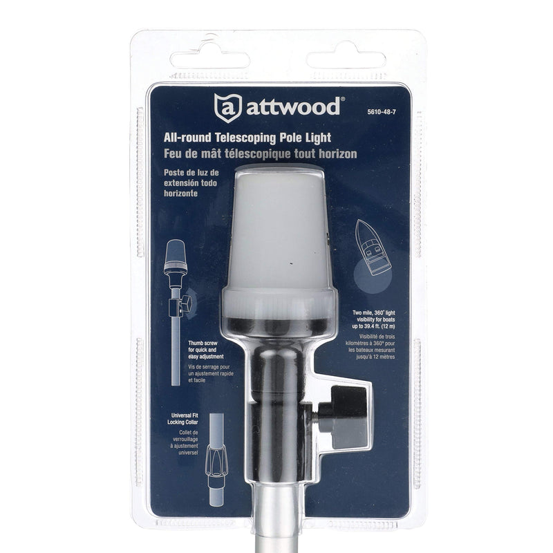 attwood 5610-48-7 Telescoping Pole Light, All-Around Light, Height-Adjustable 26-42 inches, 2 Mile 360-Degree Visibility, One Size - BeesActive Australia