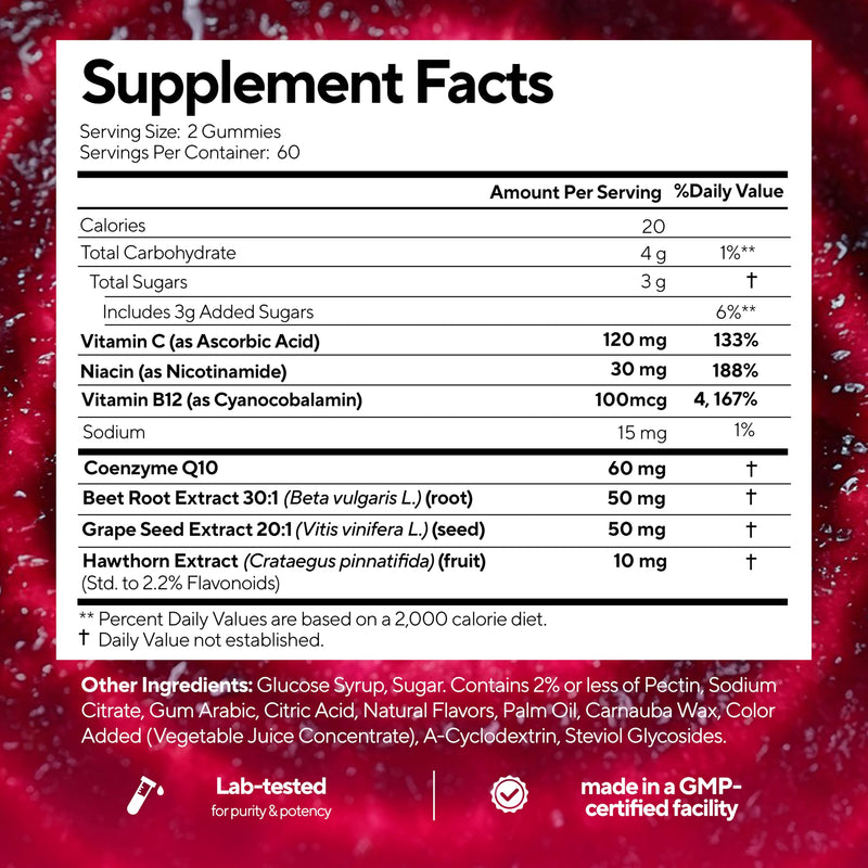 Beet Root Gummies – Beetroot Gummies with CoQ10, Grape Seed, Vitamin C, B12 & B3 – Beets Gummies for Circulation Support – Beet Supplement for Energy & Immune Support – 120 Beets Chews 120 Count (Pack of 1)