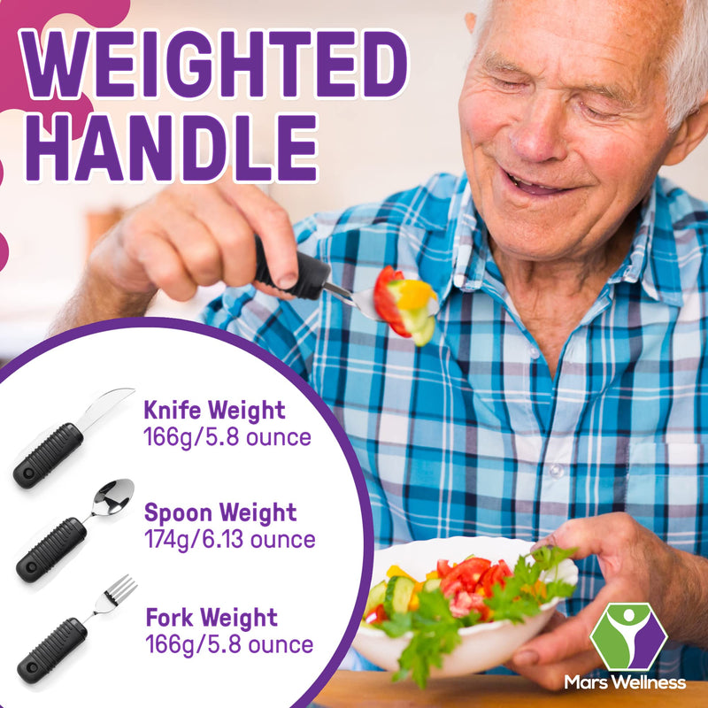 Mars Wellness Weighted Utensils Set - 3-Piece Heavy Duty, Stainless Steel Fork, Knife, and Spoon Adaptive Utensils Enhanced Stability while Eating for Elderly, Hand Tremors and Parkinson's Patients 3 Piece - BeesActive Australia