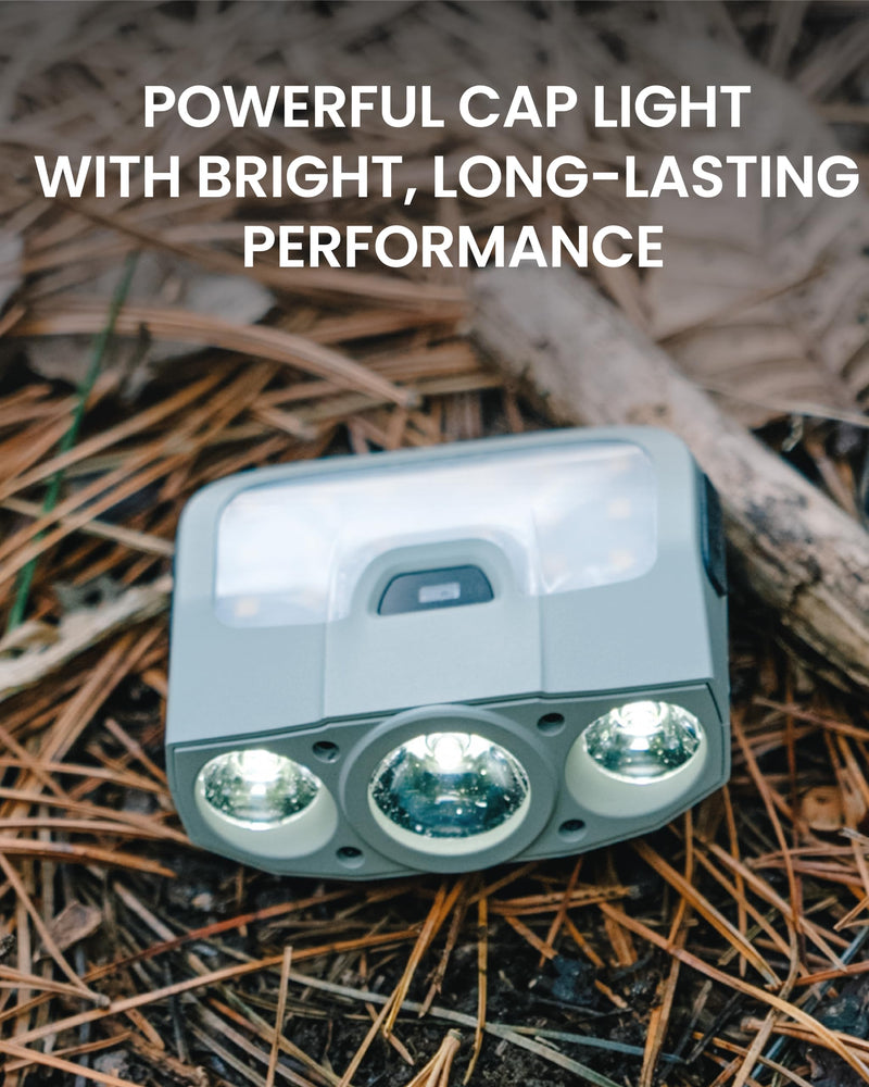 Claymore Capon 200H (Mint Gray) - LED Rechargeable Clip-On Cap Headlamp, Lightweight Hat Light for Camping, Running, Hiking, Emergency & Industrial Use, Waterproof, USB-C, 55 Hours of Battery Life. 200H (Mint Gray) - BeesActive Australia