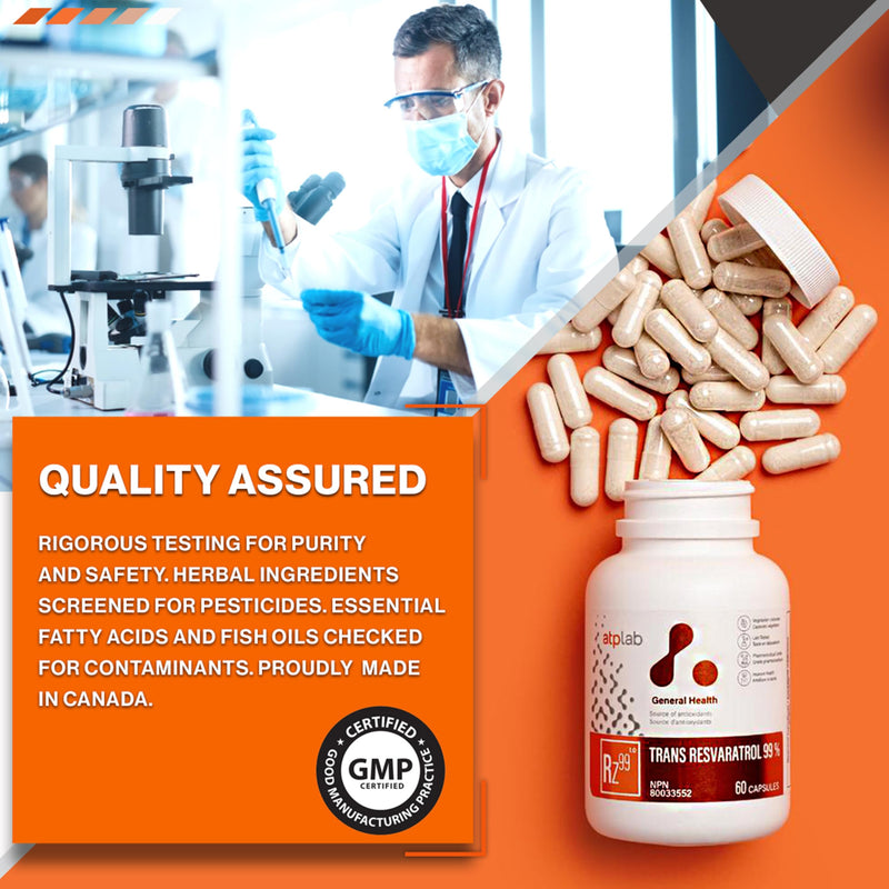 ATP LAB Trans Resveratrol 60 Capsules 60-Day Supply - Source of Antioxidants - Improve Immune System, Cardiovascular Health and Enhance Skin Health - Non-GMO and Gluten-Free