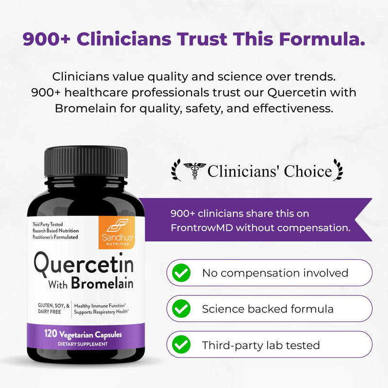 Quercetin with Bromelain 500mg Supplement Capsules 1000mg Per Serving 240Ct | 500mg Combination Supplements 2400 GDU/g Gluten-Free Natural 120 Servings and Encapsulated in USA By Sandhu's 120 Count (Pack of 2)