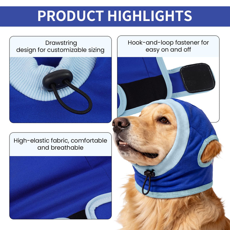 Head Wrap Dog Snood, Noise Relief Ear Skin Protection for Travel Hematoma Care, Breathable Windproof Blue L Large
