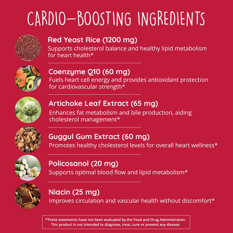 Red Yeast Rice with CoQ10 Supplement 1200 mg - Supports Cholesterol Balance, Heart Health & Circulation - Antioxidant Support with Coenzyme Q10 - Citrinin-Free, Non-GMO, Vegan, 60 Ct 60 Count (Pack of 1) - BeesActive Australia
