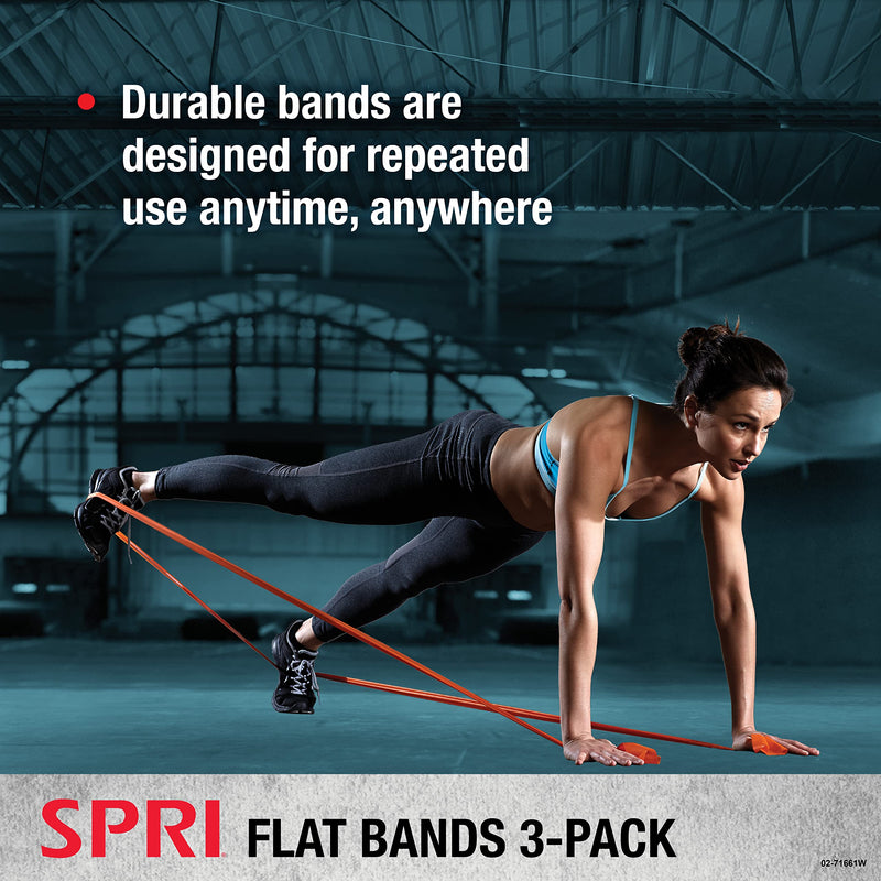 SPRI Flat Bands 3-Pack - Resistance Band Kit Set with 3 Levels of Resistance - Exercise Bands for Strength Training, Flexibility, & Body Workout - Versatile Fitness Tool - Light, Medium, and Heavy - BeesActive Australia