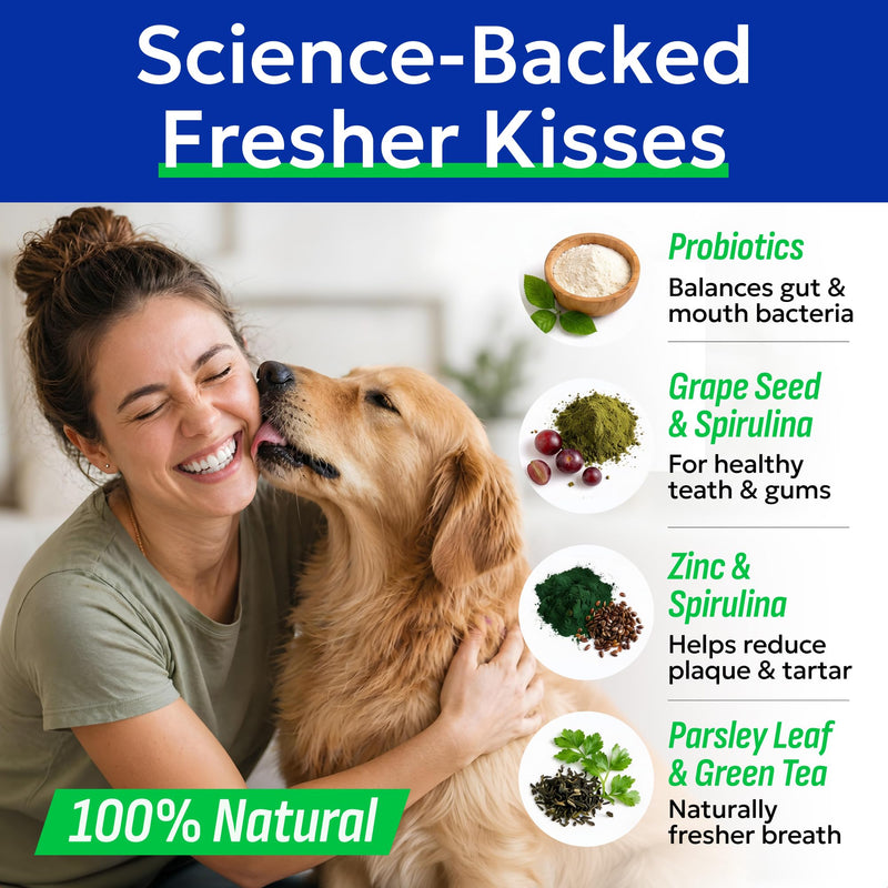 BARK&SPARK Dog Teeth Breath Freshener Chews, Dental Cleaning Treats for Bright Smile - Plaque, Tartar and Bad Breath Advanced Remover for Dogs, Pet Oral Care Bright Co Lab Pro Formula - 90 Servings 90 Dental Care Chews Breath Aid Probiotics