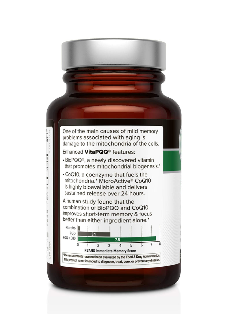 Quality of Life VitaPQQ with MicroActive CoQ10-SR Premium Supplement - Anti Aging, Memory, Energy, Focus, Cognitive and Heart Health - 30 Vegicaps 30 Count (Pack of 1)