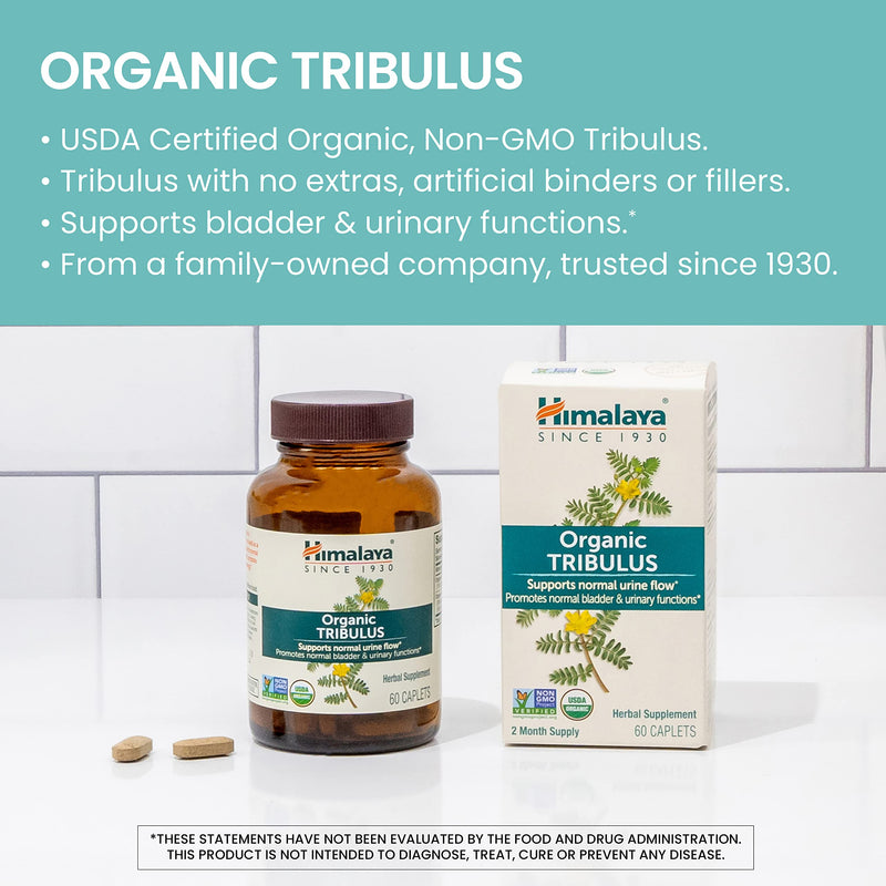 Himalaya Organic Tribulus Terrestris, Herbal Supplement for Urinary Support and Flow, Bladder Function, Prostate Support, Stamina, Male Energy, Non-GMO, USDA Organic, Vegan, 688 mg, 60 Caplets - BeesActive Australia