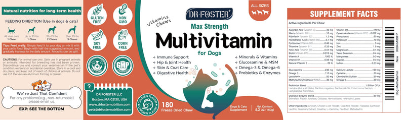 Dog Multivitamin, Dog Vitamins and Supplements, Multivitamin for Dogs with Glucosamine, Probiotics & Omega 3 for Joint, Digestive, Skin, Coat and Immune Health, Chicken Flavor - 180 Bites