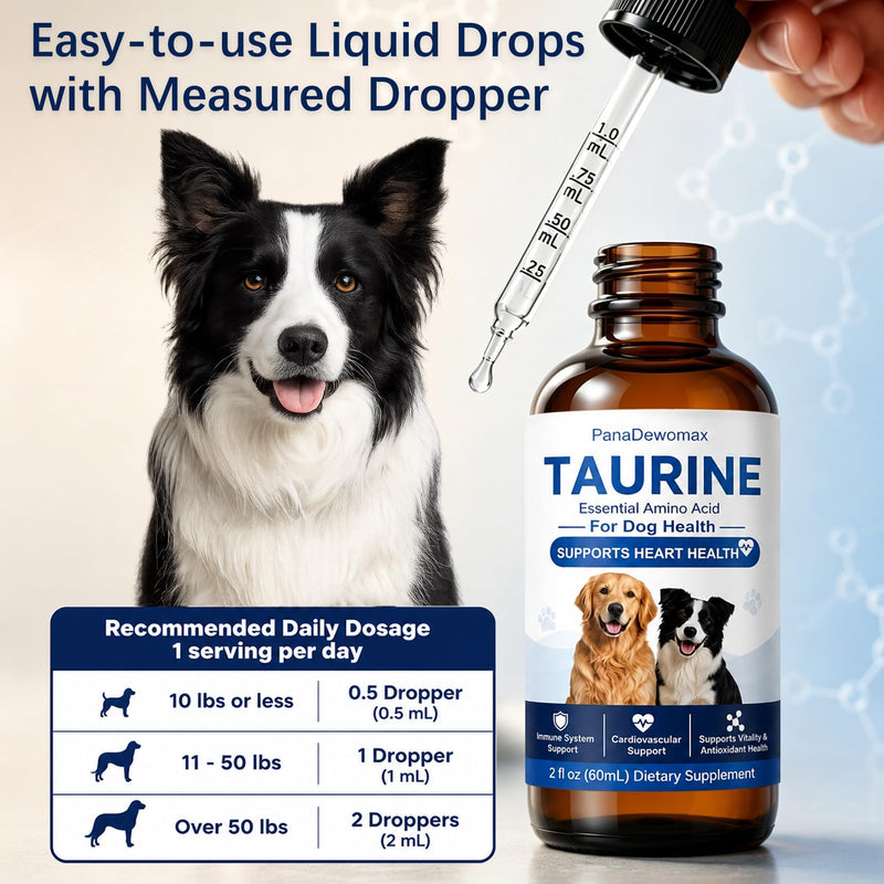 Taurine for Dogs Amino Acid Liquid Supplement for Heart & Muscle Function, Vision, Energy Balance & Physical Stability