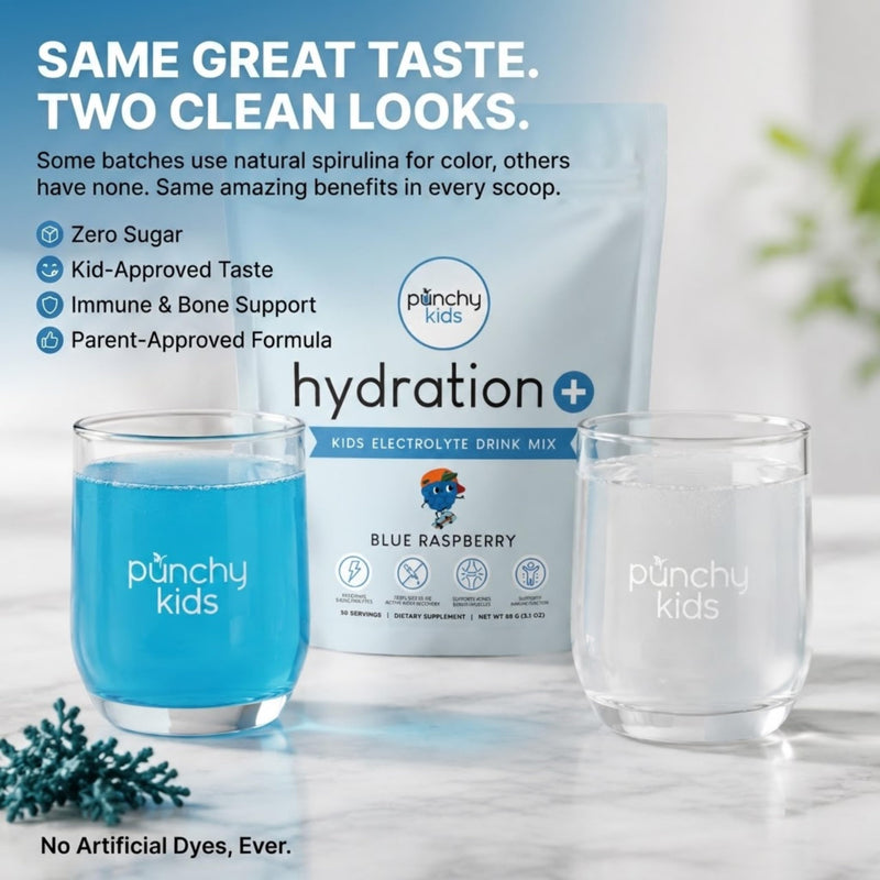 Hydration+ Electrolyte Drink Mix for Kids – Sugar Free, Immune & Bone Support with Vitamin D, Zinc & K2 – Blue Raspberry, 20 Stick Packs 20 Servings (Stick Packs)
