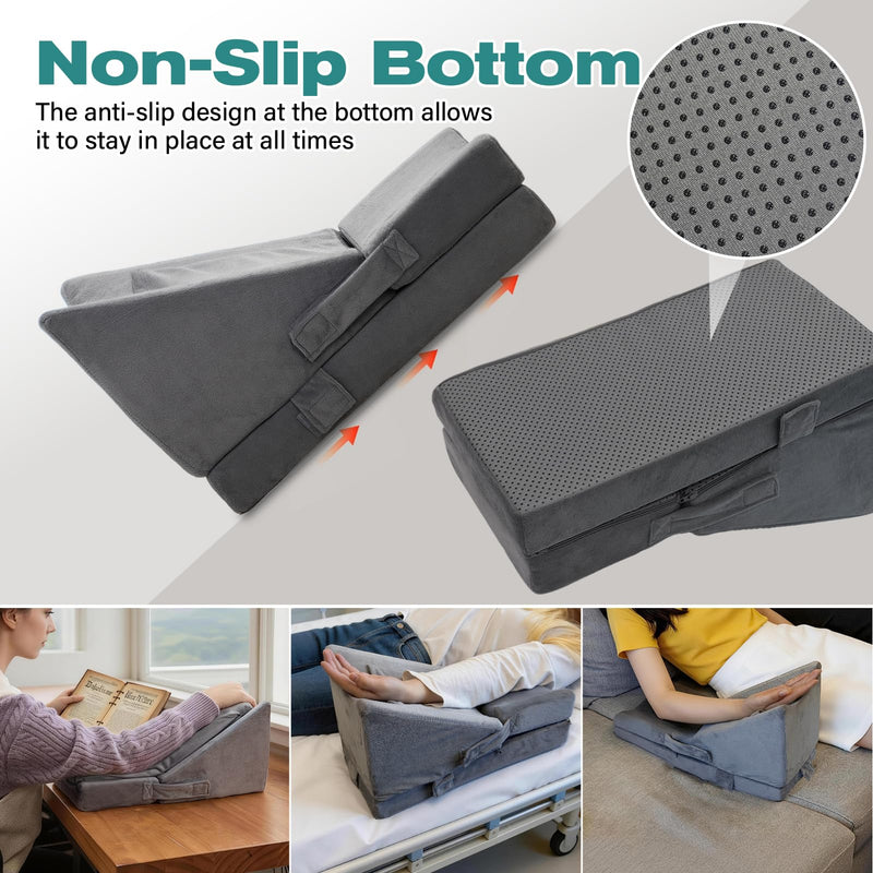 Arm Wedge Pillow Adjustable Arm Elevation Pillow with Pocket High Density Foam Ergonomic Hand Elbow Support Pillows with Removable Cover, Grey
