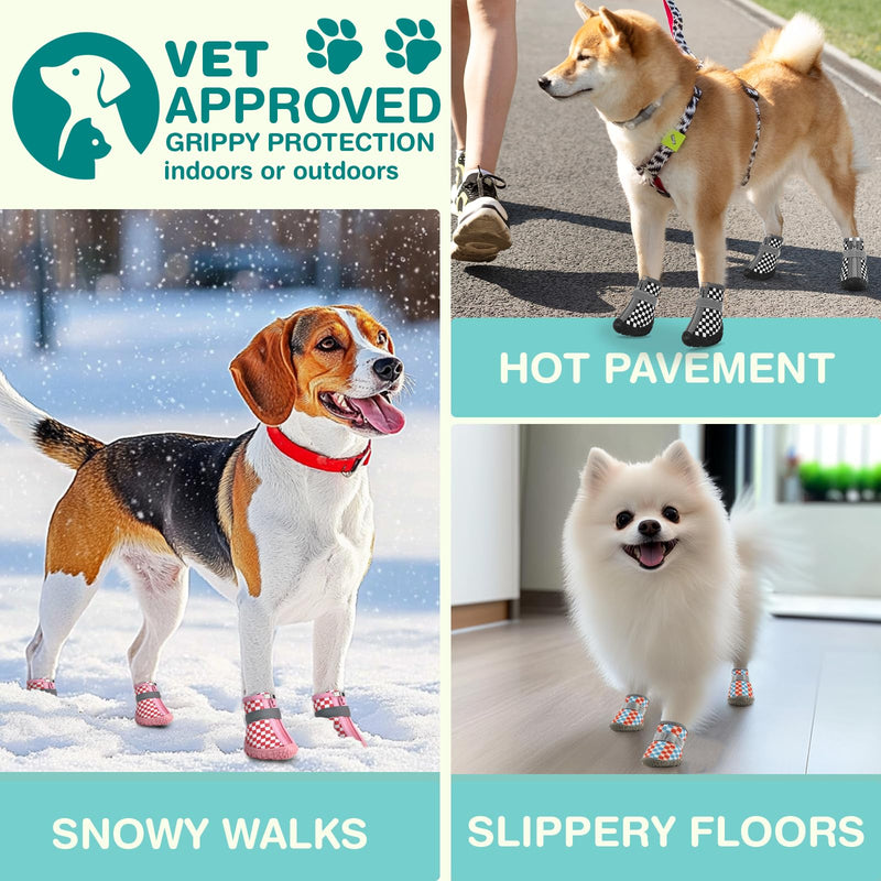 Small Dog Shoes, Breathable Puppy Boots & Paw Protectors for Winter Snow, Summer Hot Pavement, Dog Booties with Anti-Slip Rubber Soles for Hardwood Floors Purple & White Size 1 Size 1 (width 1.10 inch) - BeesActive Australia