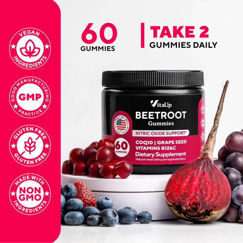 Beet Root Gummies ‚Äì Beet Gummies ‚Äì Red Beets Supplements with Beetroot, Grape Seed, Coq10, Vitamin C & B12 ‚Äì 60 Beet Chews