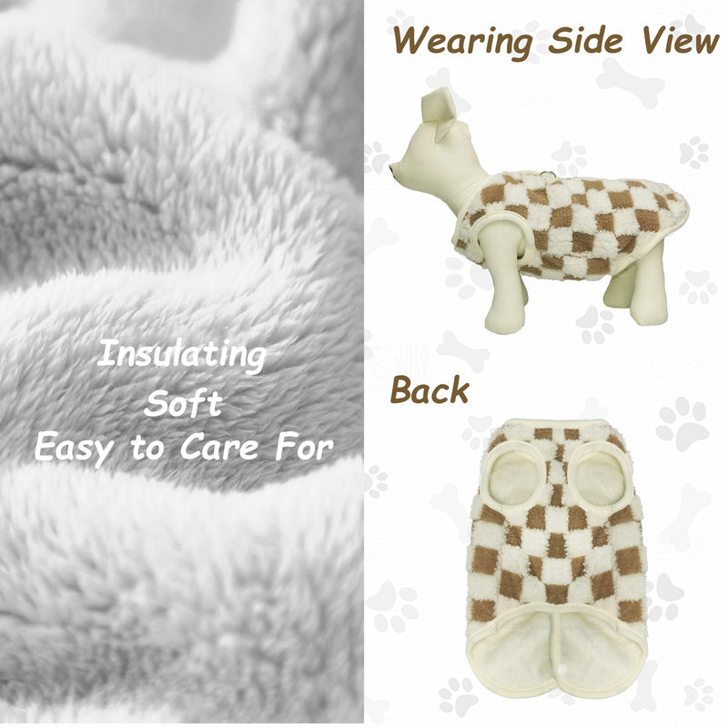 Fleece Dog Sweater, Dog Clothes for Small Dogs, Dog Winter Coat, Step-in, Warm, Leash Ring, Brown, XL X-Large(9.5-13 lbs) - BeesActive Australia