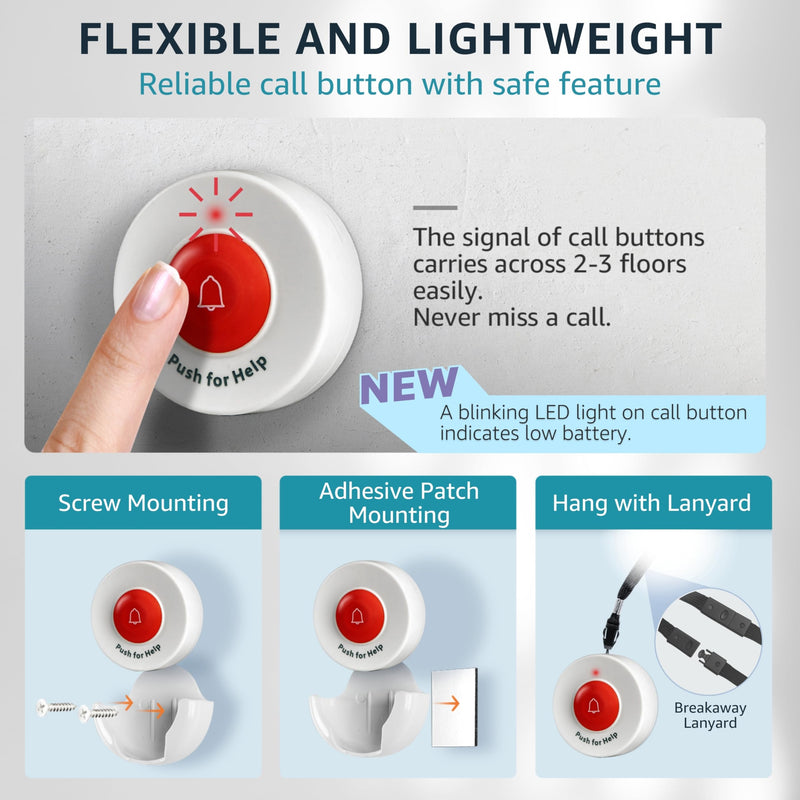 Caregiver Pager Wireless Call Buttons for Elderly Monitoring SOS Alert System Portable Alarm for Nurse Call Seniors Patients Emergency Home 2 Call Buttons 1 Receiver - BeesActive Australia