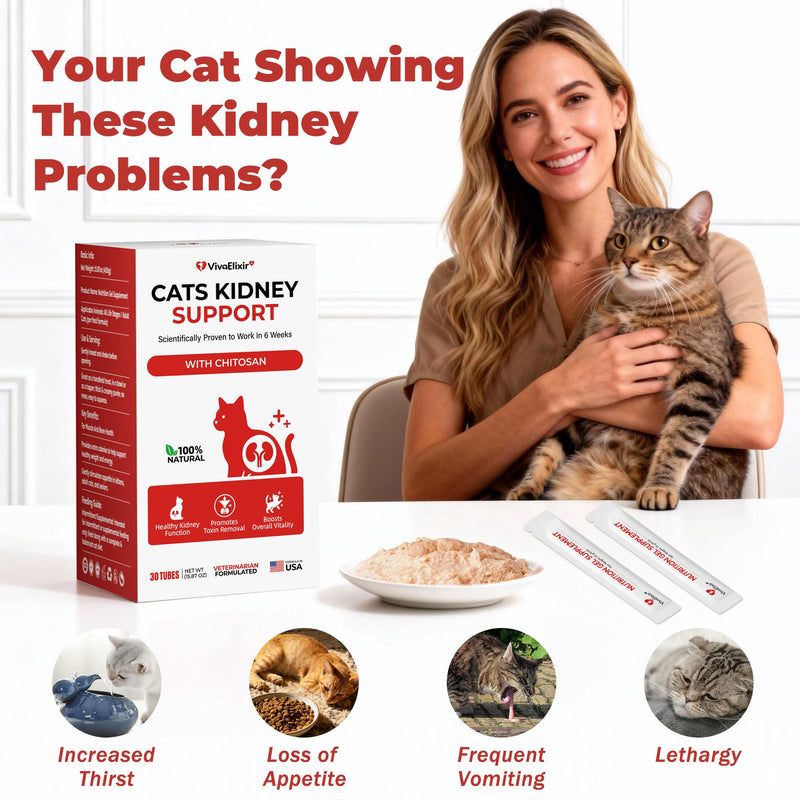 Cat Kidney Support Chitosan & L-Lysine – Boosts Kidney Health & Function, Promotes Toxin Removal, Restores Kidney Function, Enhances Vitality – Natural Ingredients for Cats – 30 Tubes