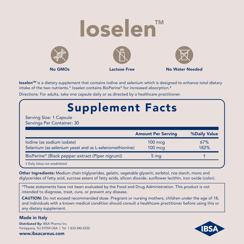 Ioselen - Thyroid Support Supplement ‚Äì 100 mcg Selenium, 100 mcg Iodine, 5mg BioPerine - 30 Soft-Gel Caps for Increased Bioavailability and Absorption - Gluten-Free, Lactose-Free, Sugar-Free, Non-GMO - BeesActive Australia