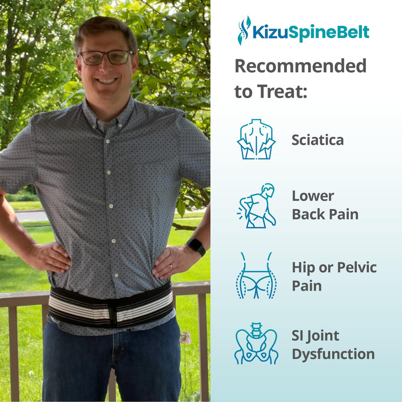 FREEZE2TRIM Kizu Relief Belt Sciatica Pain Relief Devices Lower Back Brace & SI Joint Support – Adjustable Back Support for Sciatic Pain Men & Women, Hip Compression Wrap (Regular Plus) (Hip Size 30-47") Regular (Hip Size 30-47 Inches) - BeesActive Australia